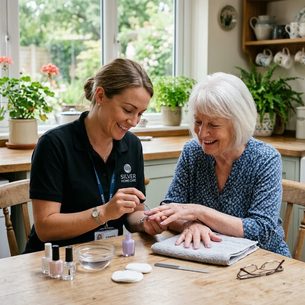 A Silver Home Care caregiver with a client at home