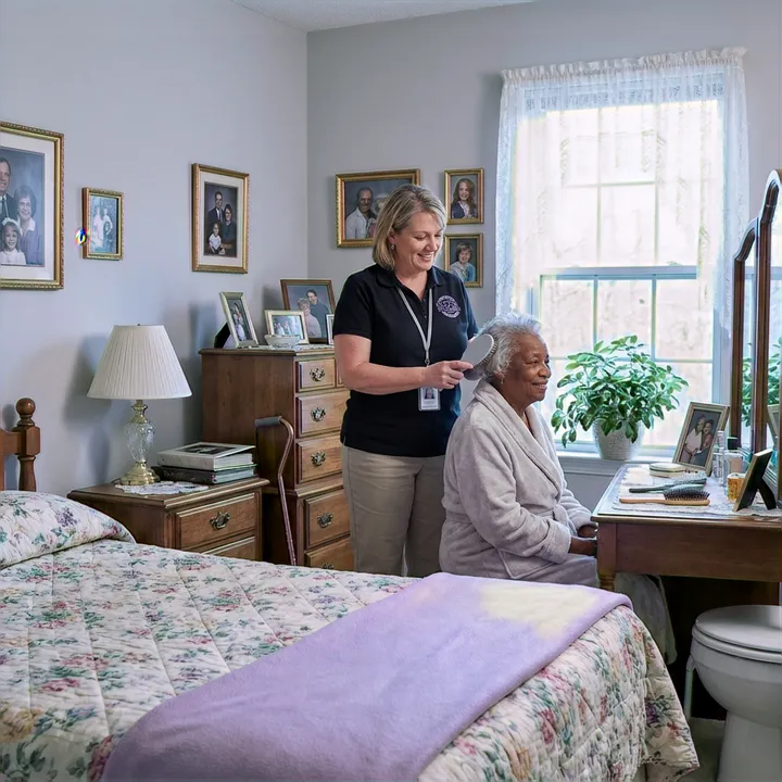 A Silver Home Care caregiver with a client at home